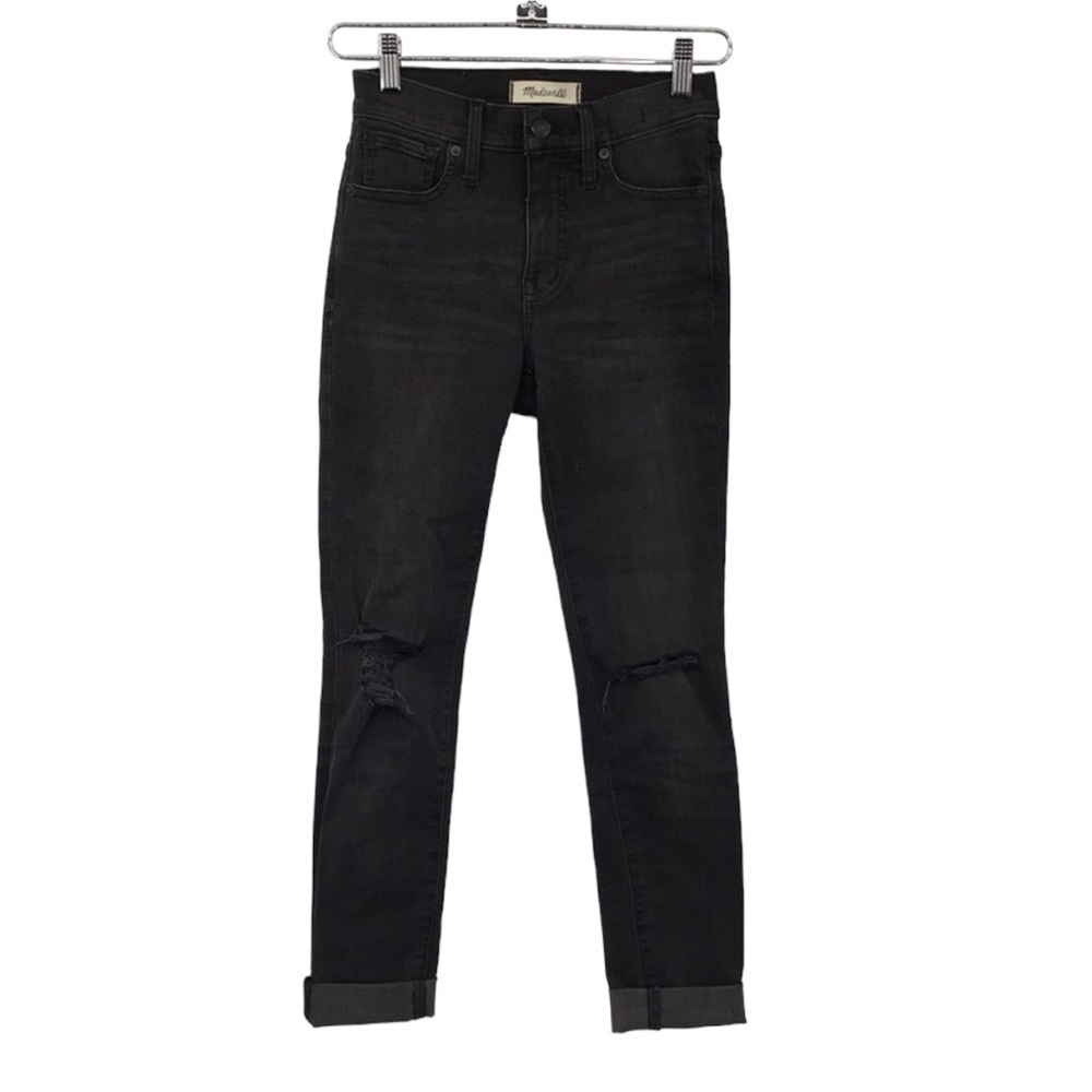 Madewell Jeans Womens 23 9” Mid Rise Skinny Skinny Faded Black Distressed Cuffed